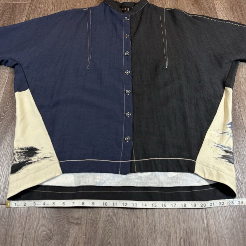 Ozai N Ku Black Blue Brush Stroke Top Shirt Boxy Oversized Art to Wear sz 1 - Picture 7 of 13